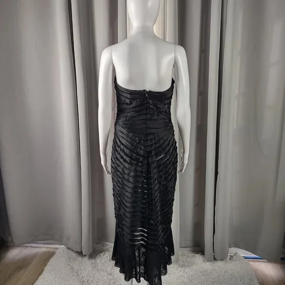 JS Collection Black Strapless Ruched Bodycon Midi Dress – Size Small (EST) - Picture 4 of 12